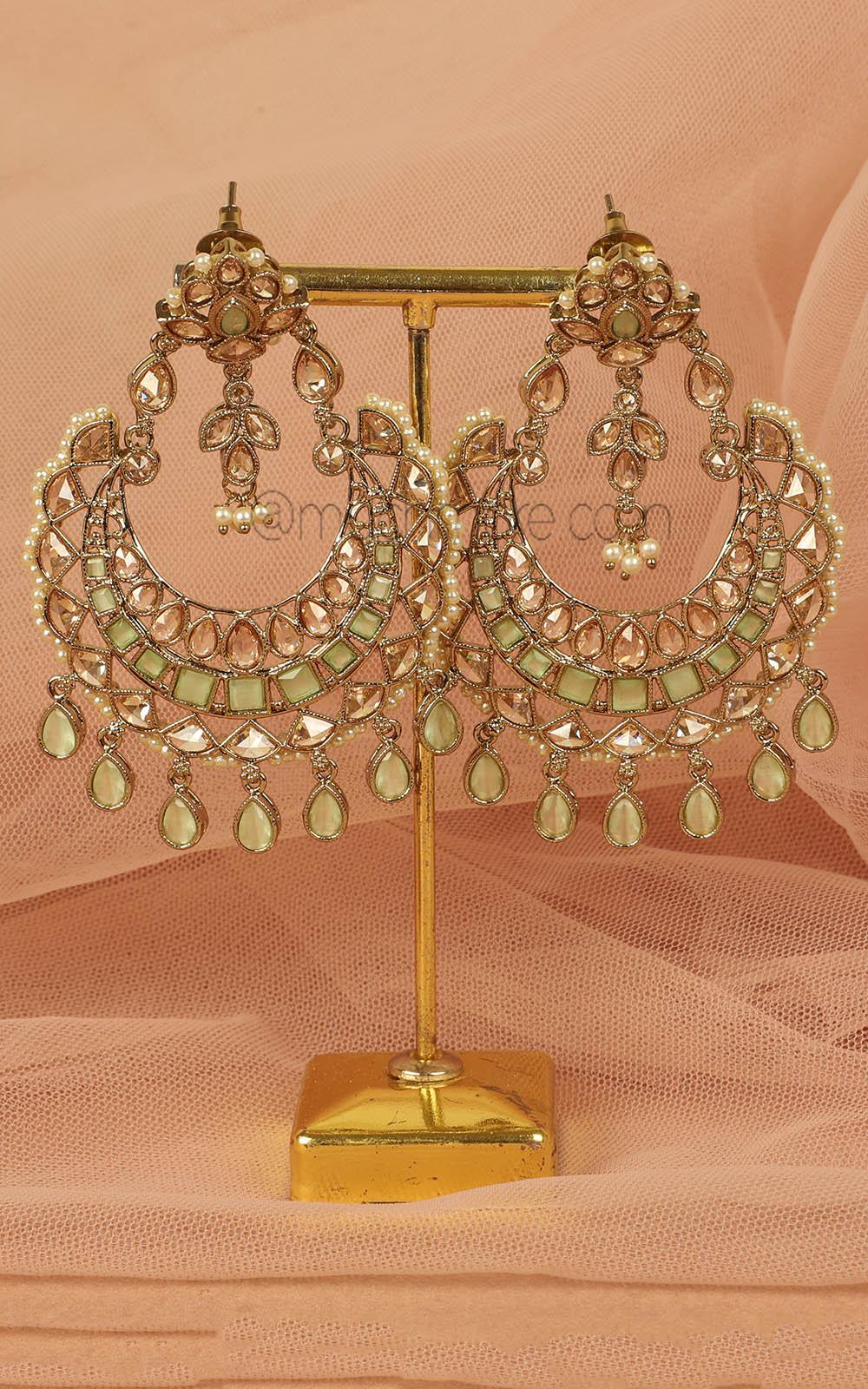 Over Size Mint Green Chandbali Earrings For Women