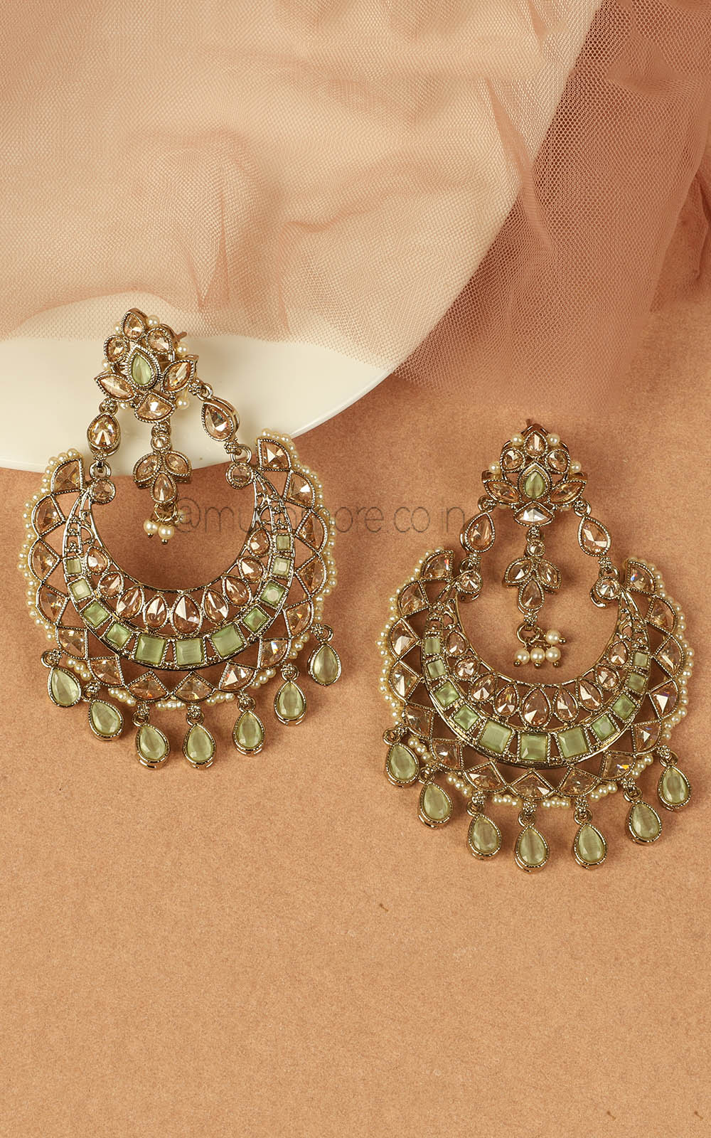 Over Size Mint Green Chandbali Earrings For Women