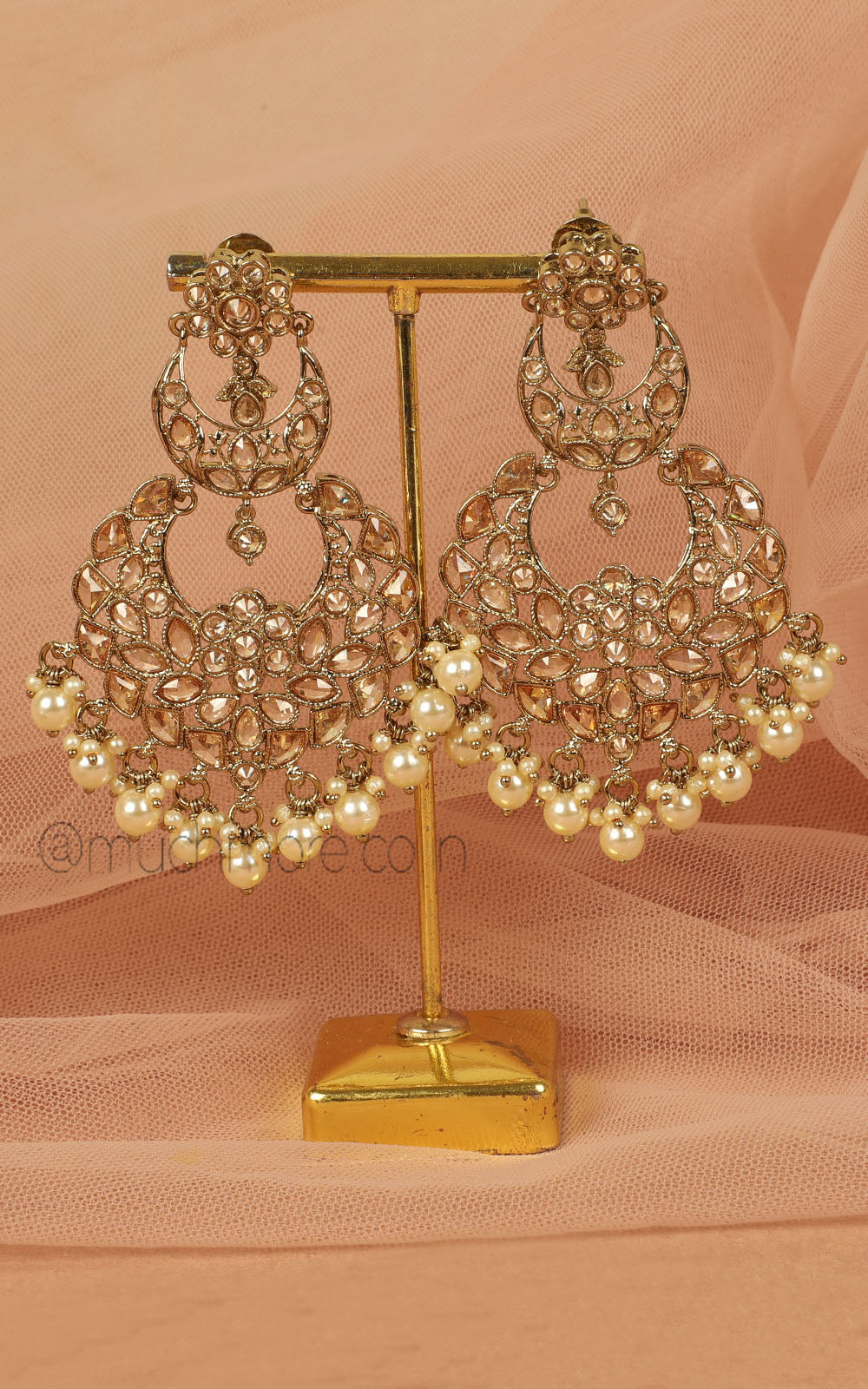 Light Weight And Big In Size Antique Gold Pearl Earrings