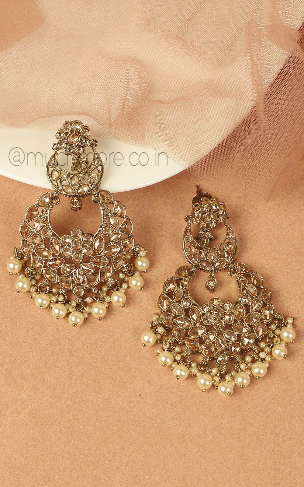 Light Weight And Big In Size Antique Gold Pearl Earrings