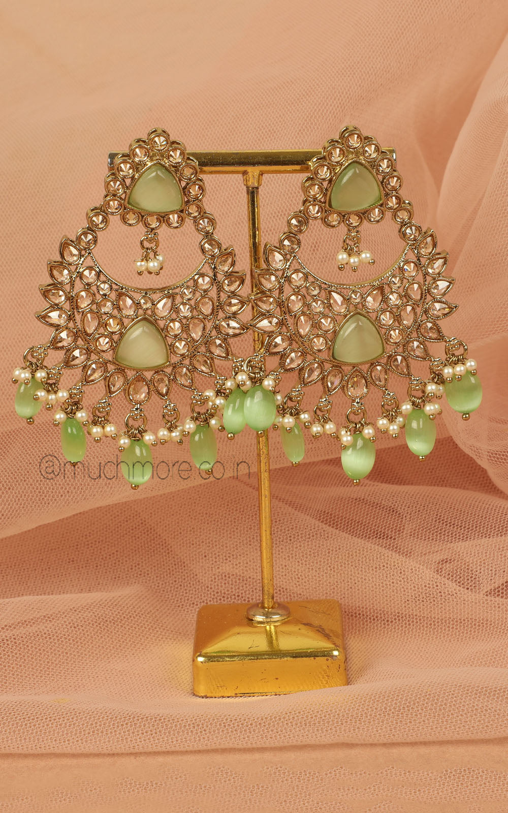 Low Price Mint Green Antique Gold Polish Women Earrings Online