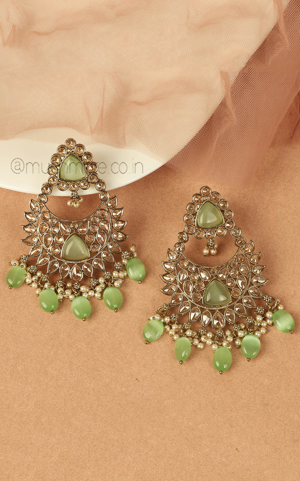 Low Price Mint Green Antique Gold Polish Women Earrings Online