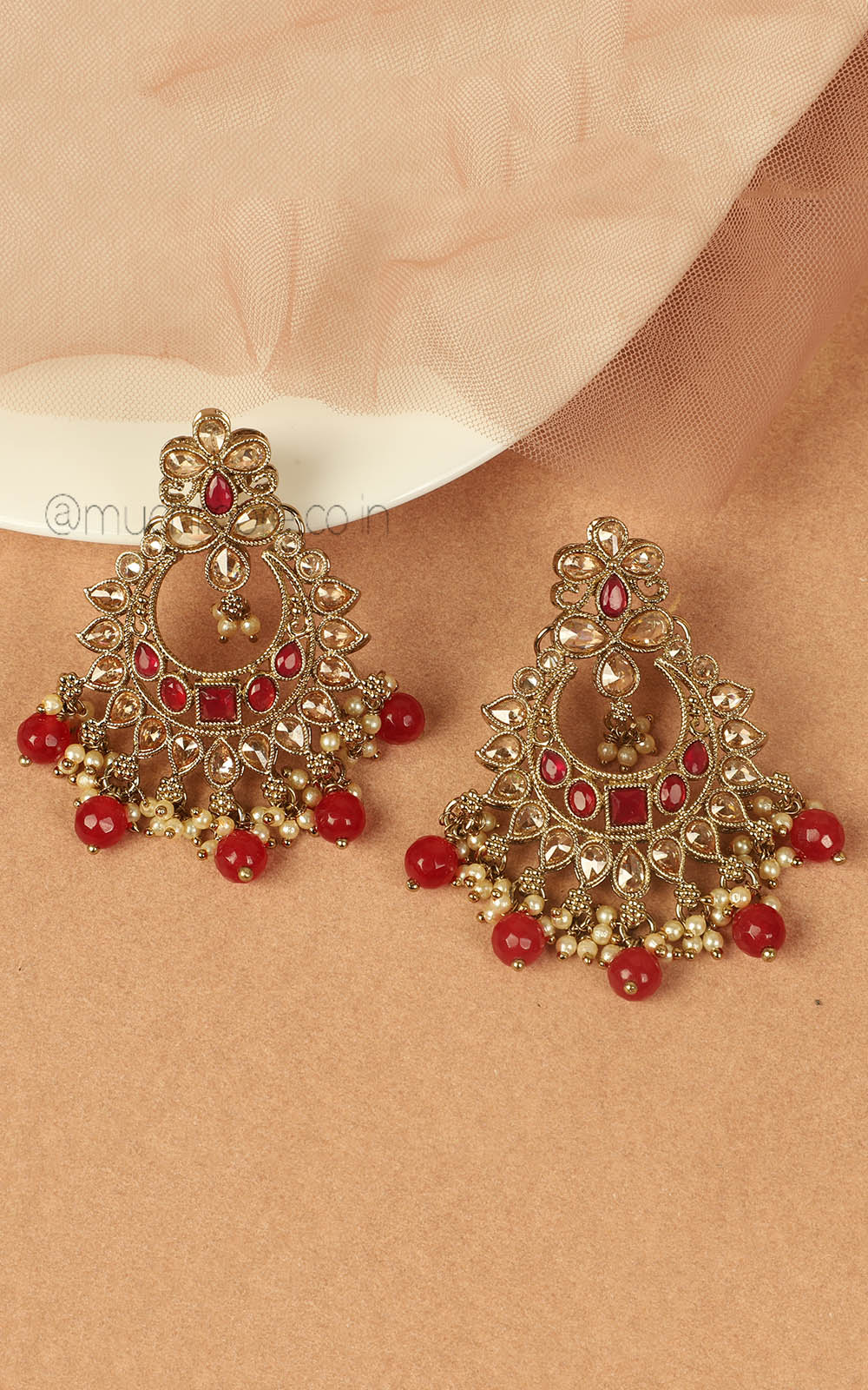 Ethnic Antique Gold Look Ruby Earrings Online India
