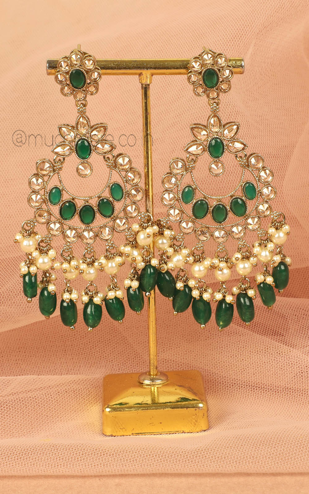 Over Sized Traditional Earrings With Emerald Green Drops