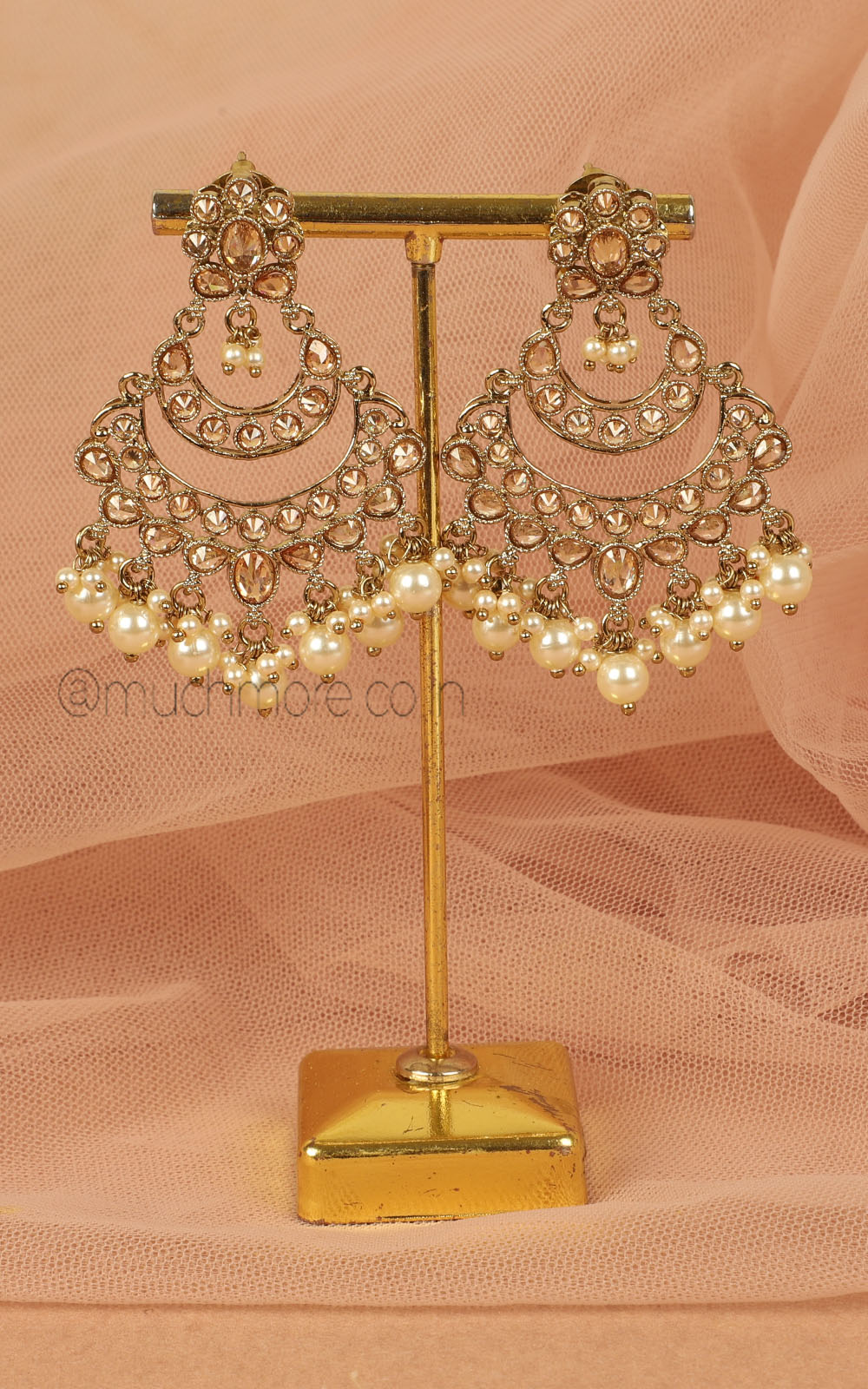 Antique Gold Pearl Traditional Earrings For Women