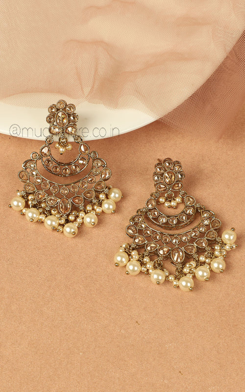 Antique Gold Pearl Traditional Earrings For Women
