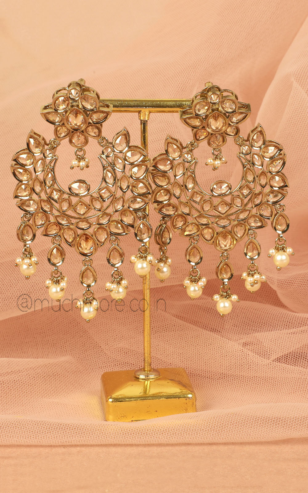 Long Antique Gold Pearl Traditional Earrings For Women