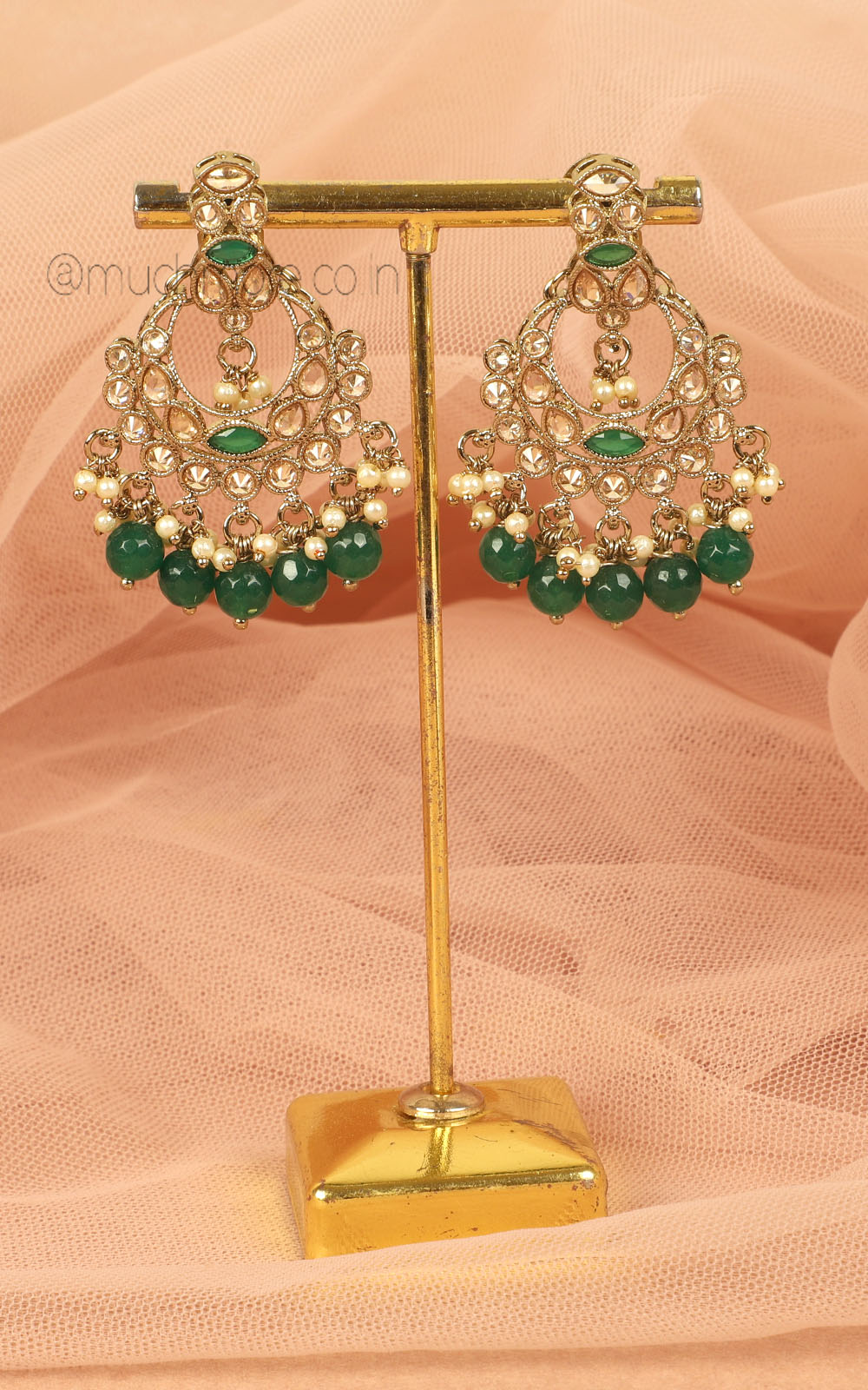 Low Price Reverse AD And Emerald Green Beads Antique Earrings