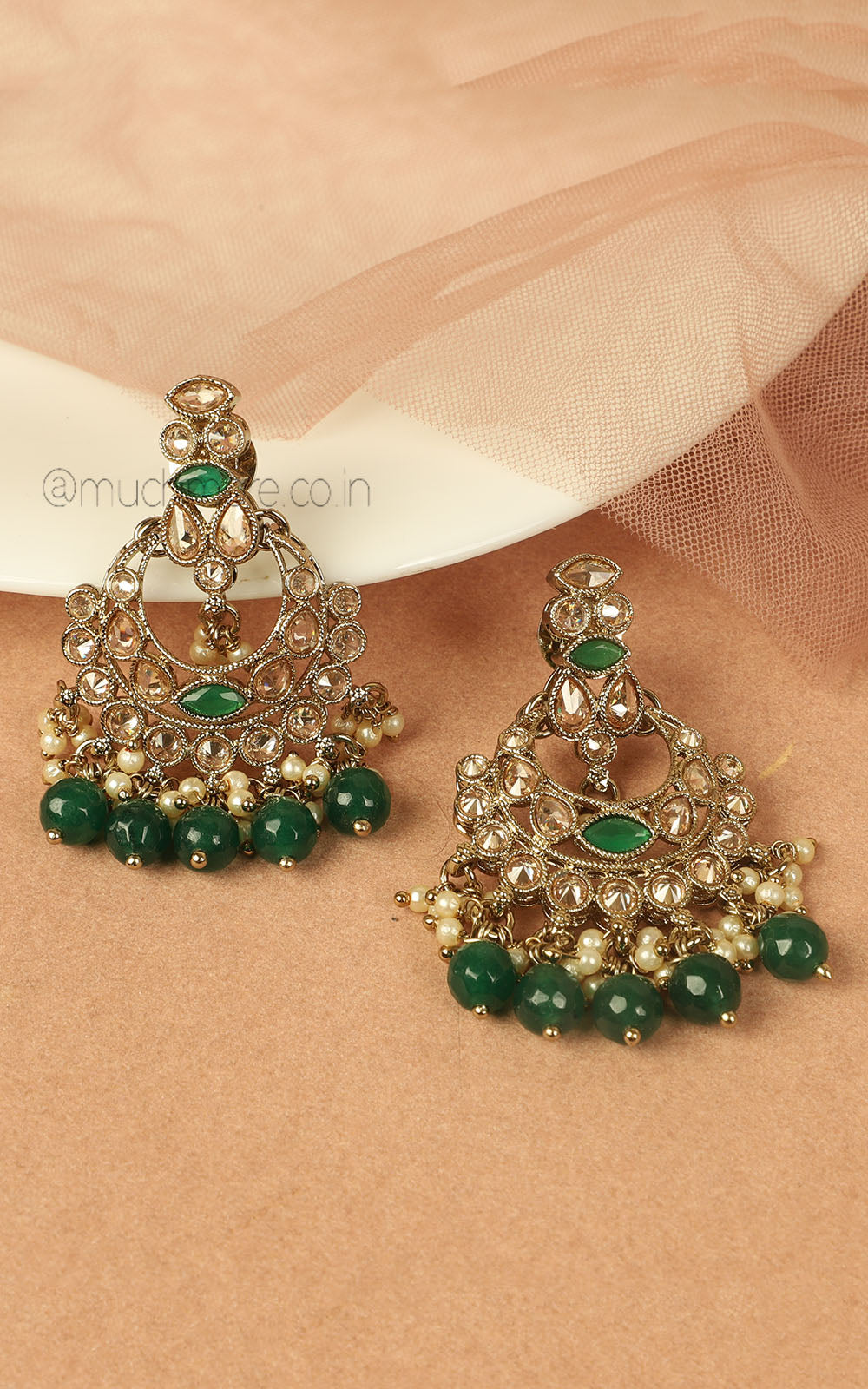 Low Price Reverse AD And Emerald Green Beads Antique Earrings