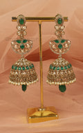 Emerald Green Long Jhumka Earrings In Antique Gold Polish Online
