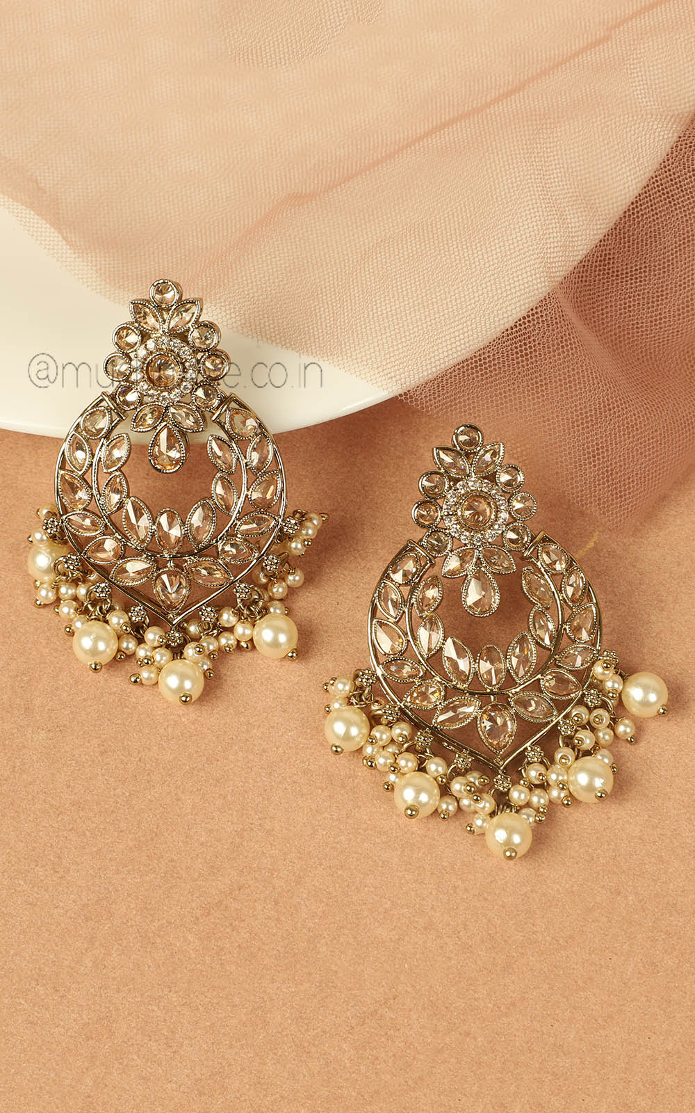 Ethnic Antique Gold Pearl Earrings For Women