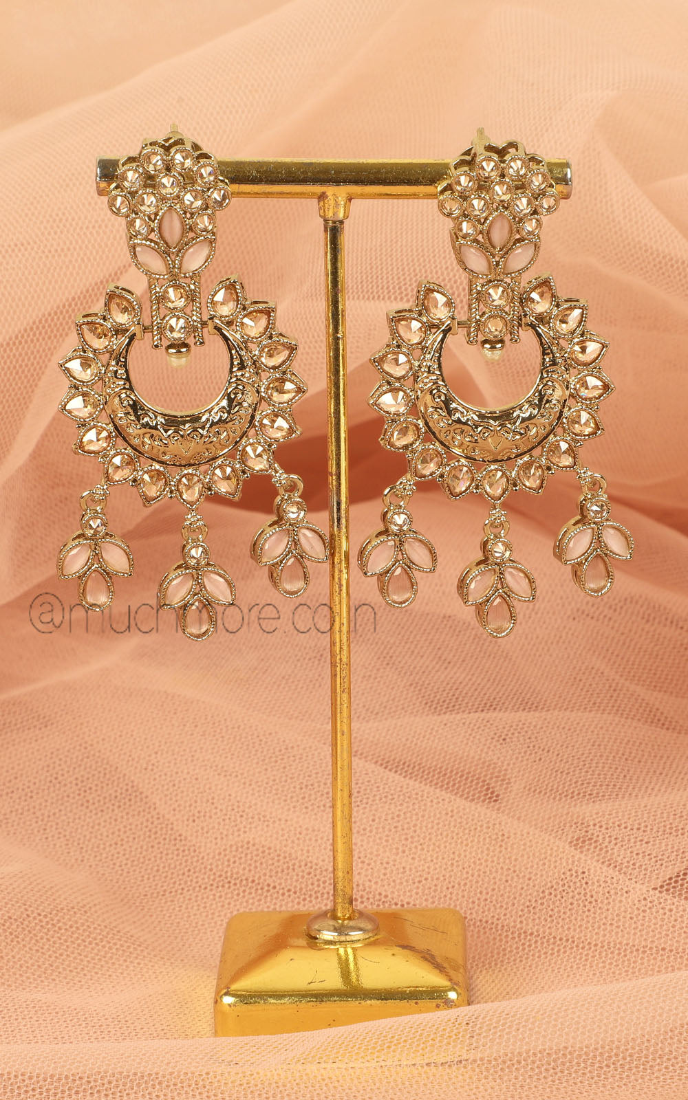 Ethnic Antique Gold Light Pink Earrings For Women