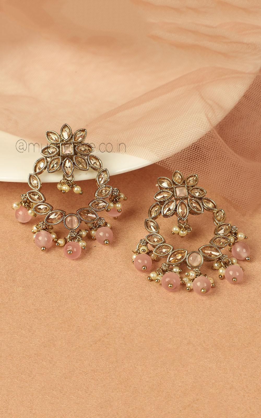 Cute Little Baby Pink Antique Gold Polish Women Earrings