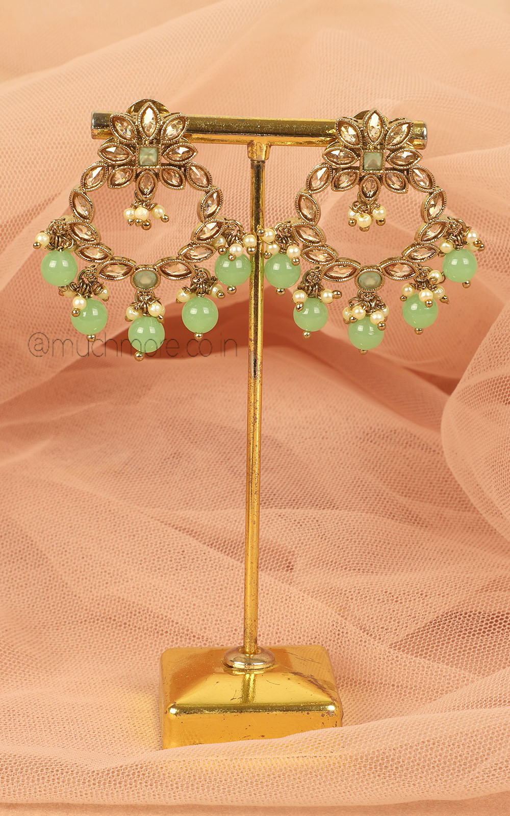 Cute Little Mint Green Antique Gold Polish Women Earrings