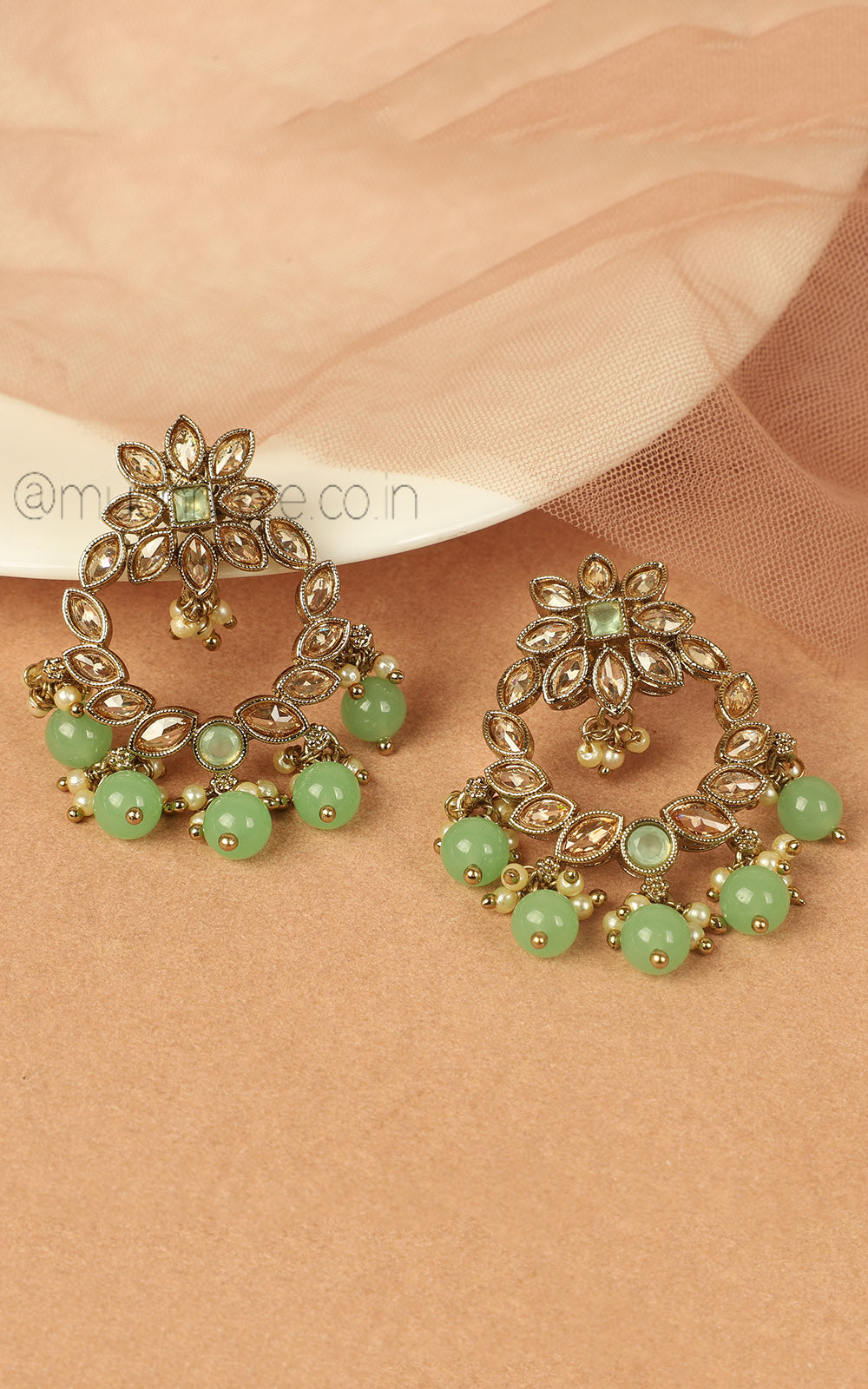 Cute Little Mint Green Antique Gold Polish Women Earrings
