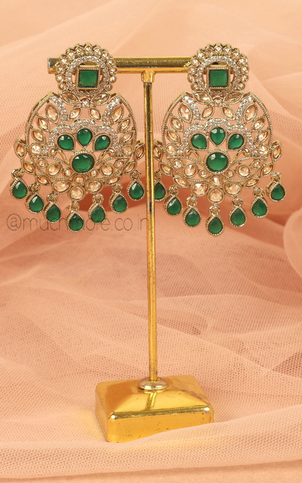 Wedding Antique Gold Emerald Green Earrings Online India