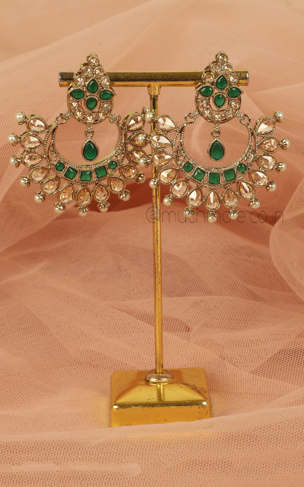 Antique Gold Emerald Green Traditional Earrings For Women
