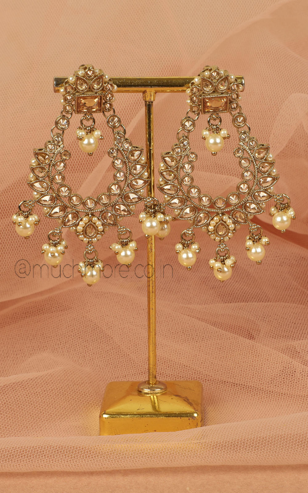 Heritage Style Antique Gold Earrings With Pearl Drops