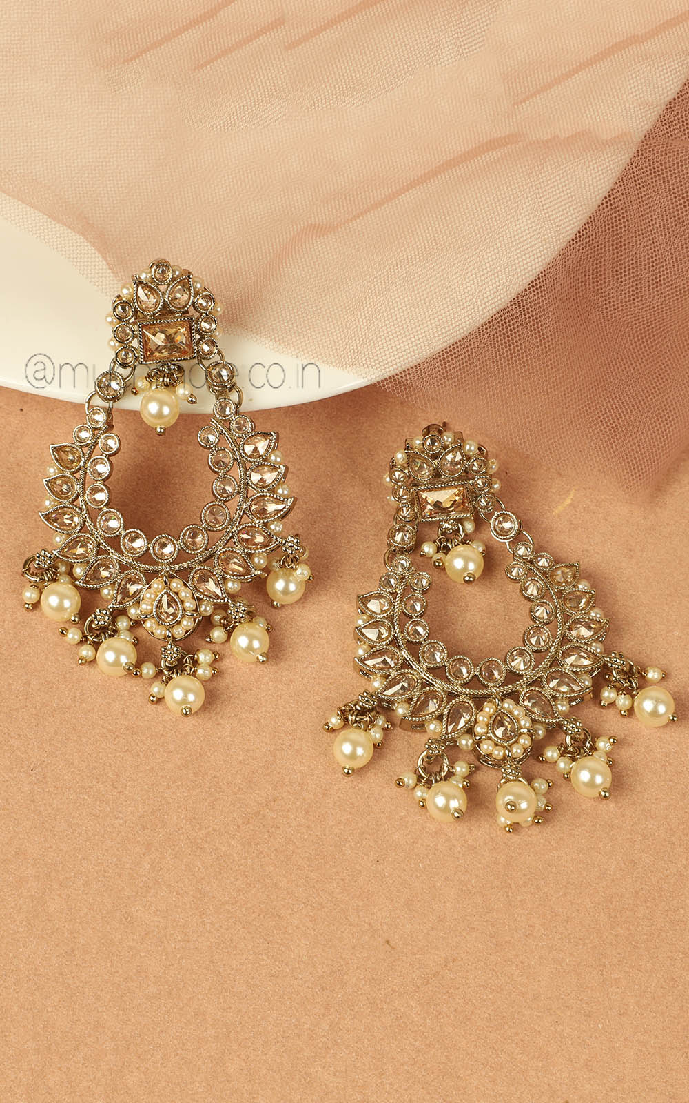 Heritage Style Antique Gold Earrings With Pearl Drops