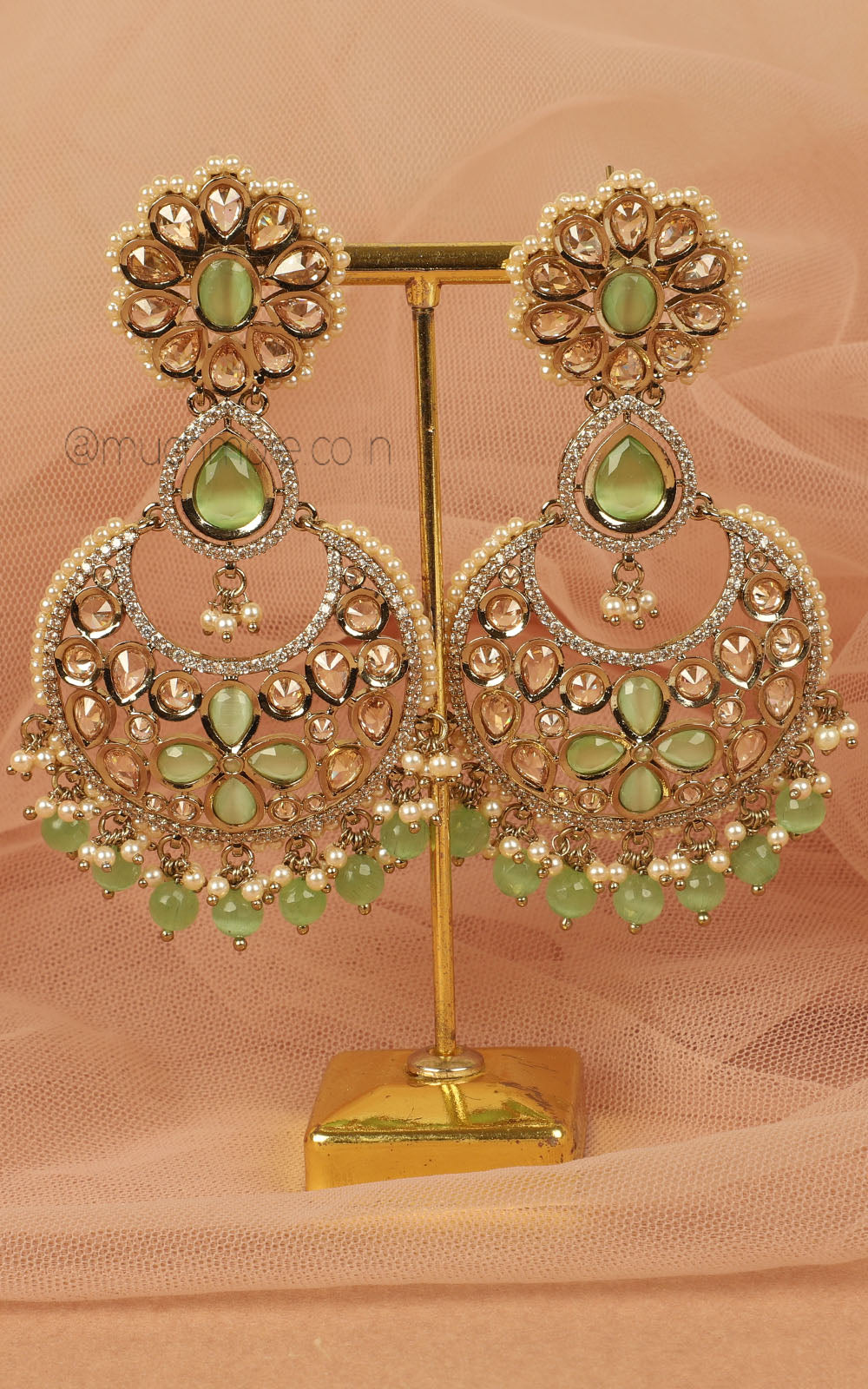 Antique Gold Mint Green Traditional Earrings For Women