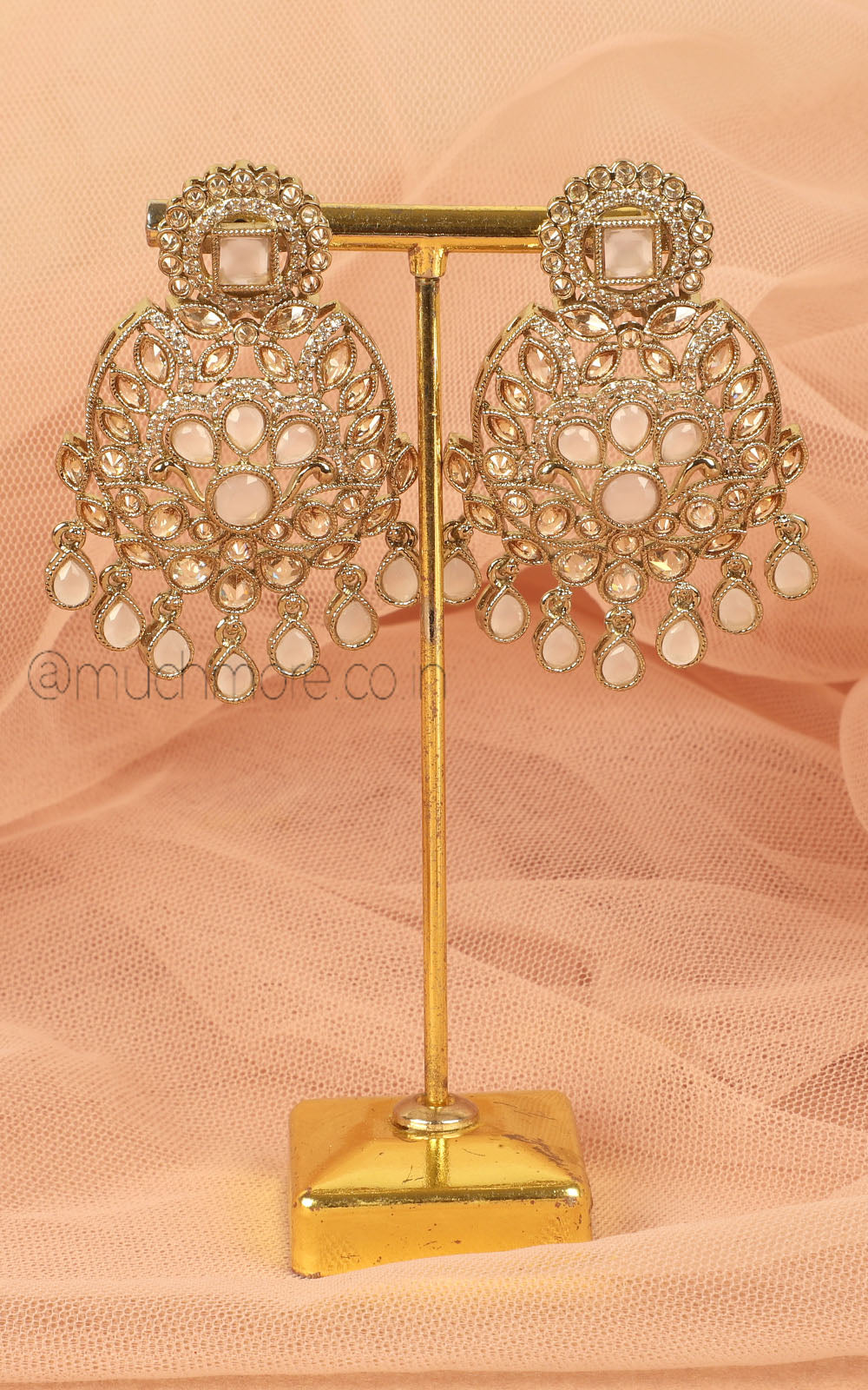 Antique Gold Polish Baby Pink Women Earrings Buy At Much More
