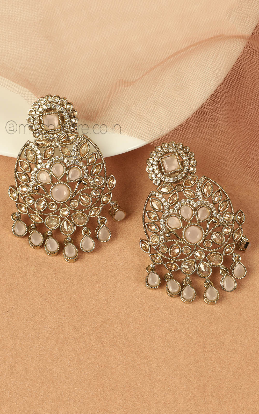 Antique Gold Polish Baby Pink Women Earrings Buy At Much More