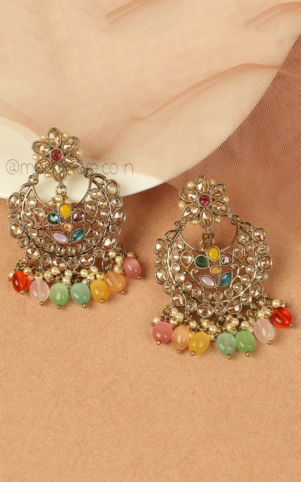 Buy Now Multi Color Antique Gold Polish Women Earrings