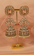 Reverse AD Antique Gold Polish Long Jhumka Earrings