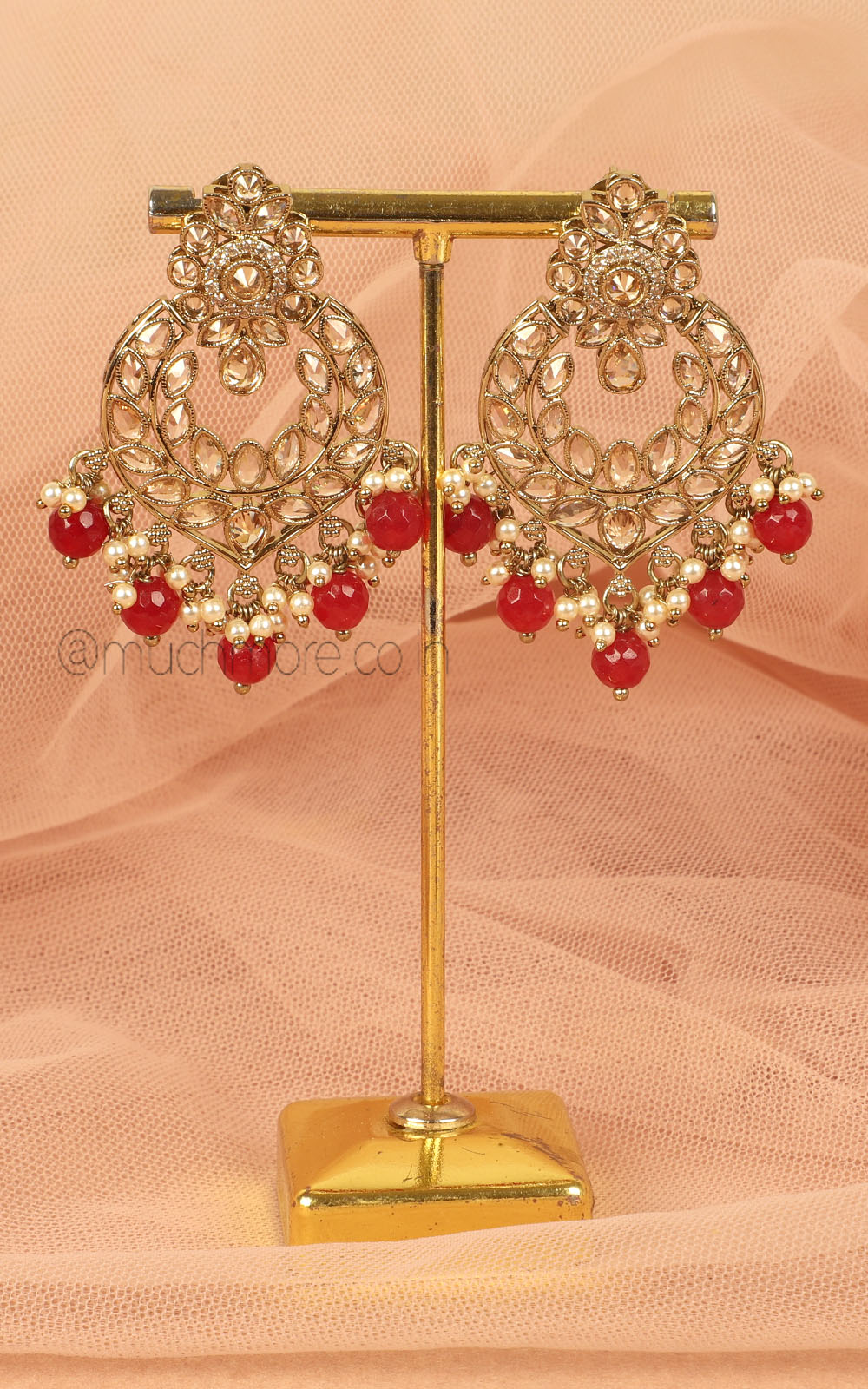 Antique Gold Ruby Women Earrings For Wedding