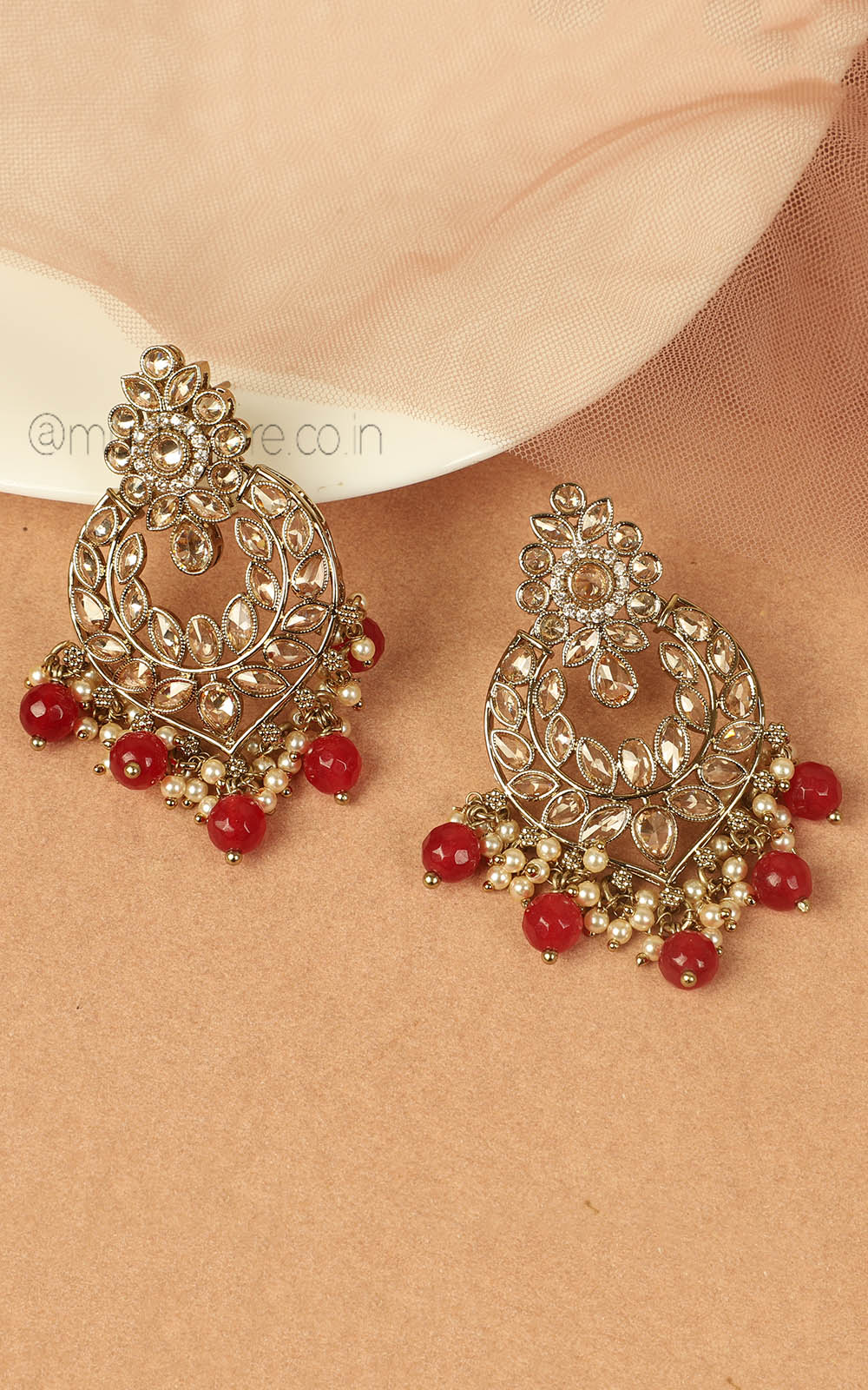 Antique Gold Ruby Women Earrings For Wedding