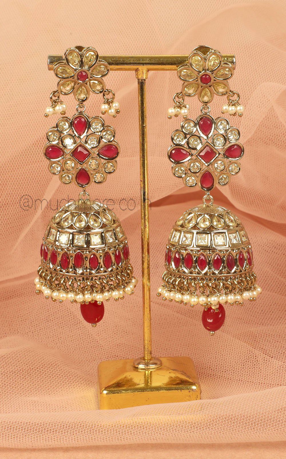 Ruby Color Over Size Reverse AD Women Jhumka Earrings
