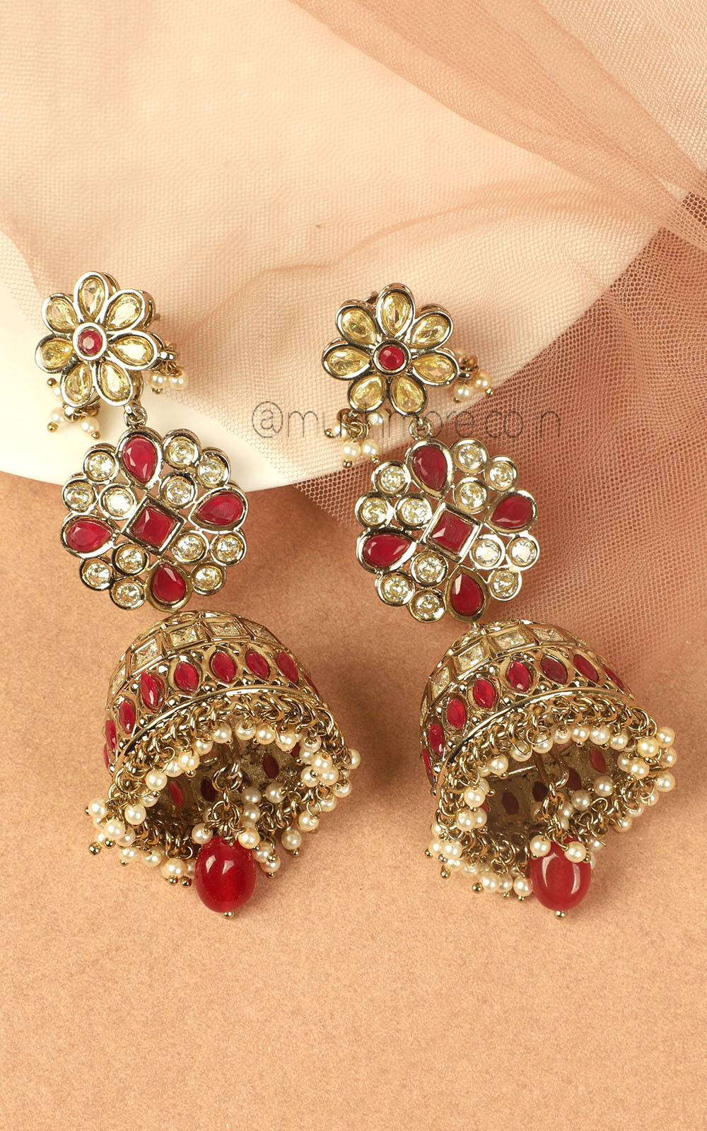 Ruby Color Over Size Reverse AD Women Jhumka Earrings