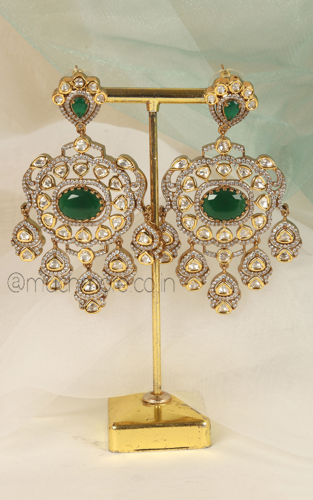 Bridal Emerald Green Earrings With Kundan & Diamond In India