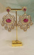 Ruby Color Earrings With Kundan & Diamond In India