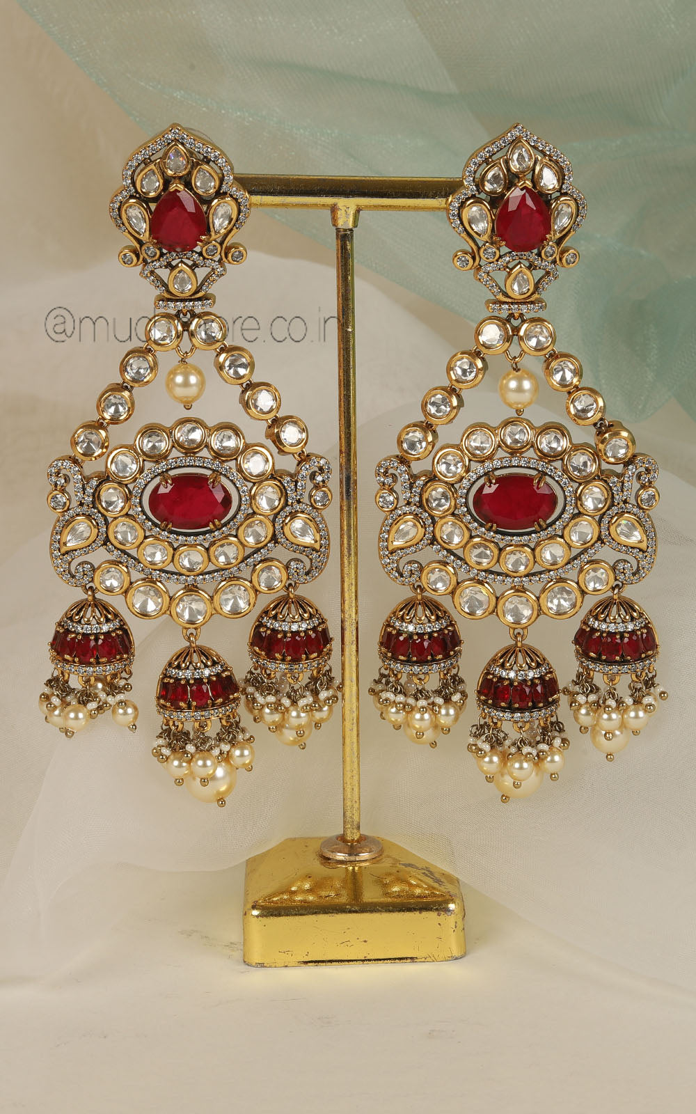 Ruby Color Earrings Kundan With Diamond Fusion Earrings Jewellery