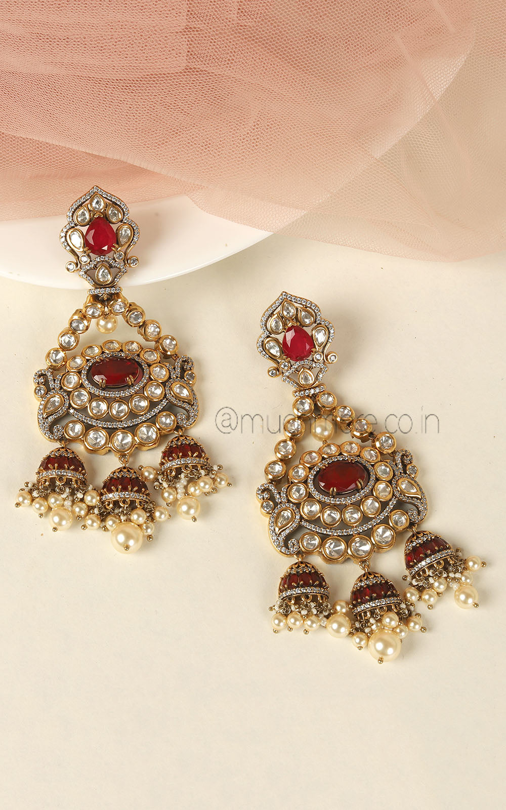 Ruby Color Earrings Kundan With Diamond Fusion Earrings Jewellery