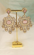 Luxury Baby Pink Color Earrings With Kundan And Diamond