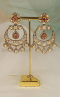 Gold Polish Ruby Kundan With Diamond Chandbali Earrings