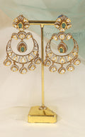 Emerald Green Gold Polish Kundan With Diamond Chandbali Earrings