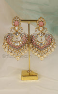 Baby Pink Polki And Diamonds Designer Long Earrings