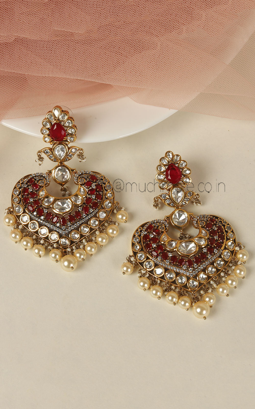 Ethnic Kundan With Diamond Ruby Earrings Online In India