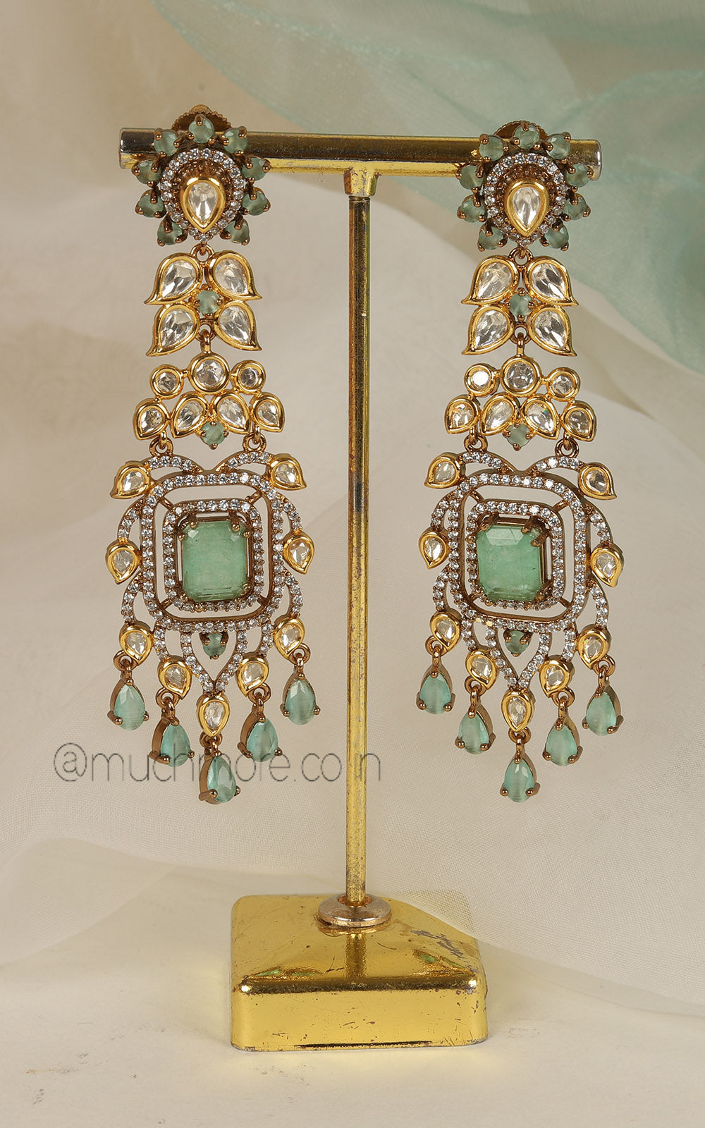 Mint Green Trending Earrings Kundan Diamond Fusion Earrings