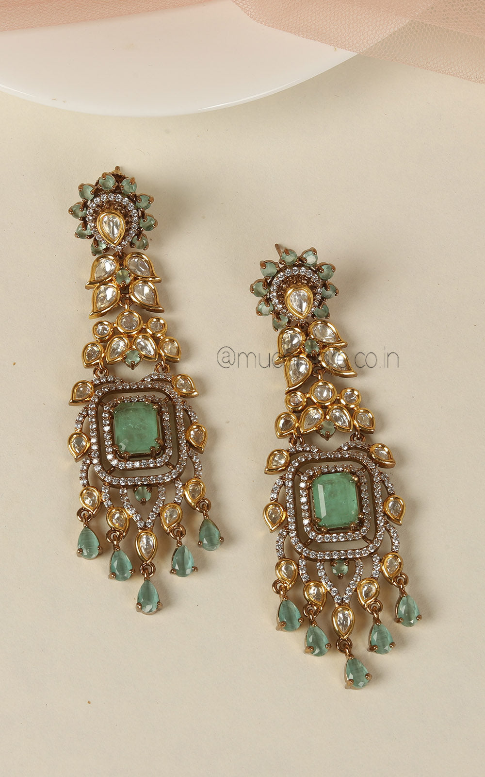 Mint Green Trending Earrings Kundan Diamond Fusion Earrings