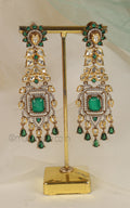 Emerald Green Trending Kundan Diamond Fusion Earrings