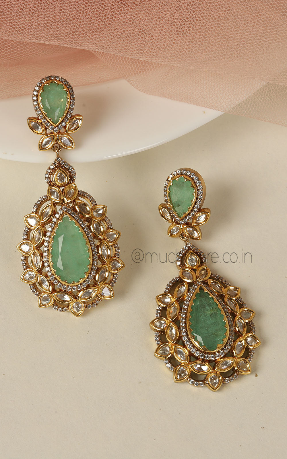 Statement Mint Green Doublet Party Wear Polki Earrings