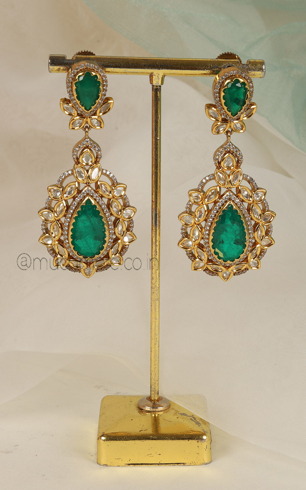 Graceful Timeless Emerald Green Doublet Polki Earrings