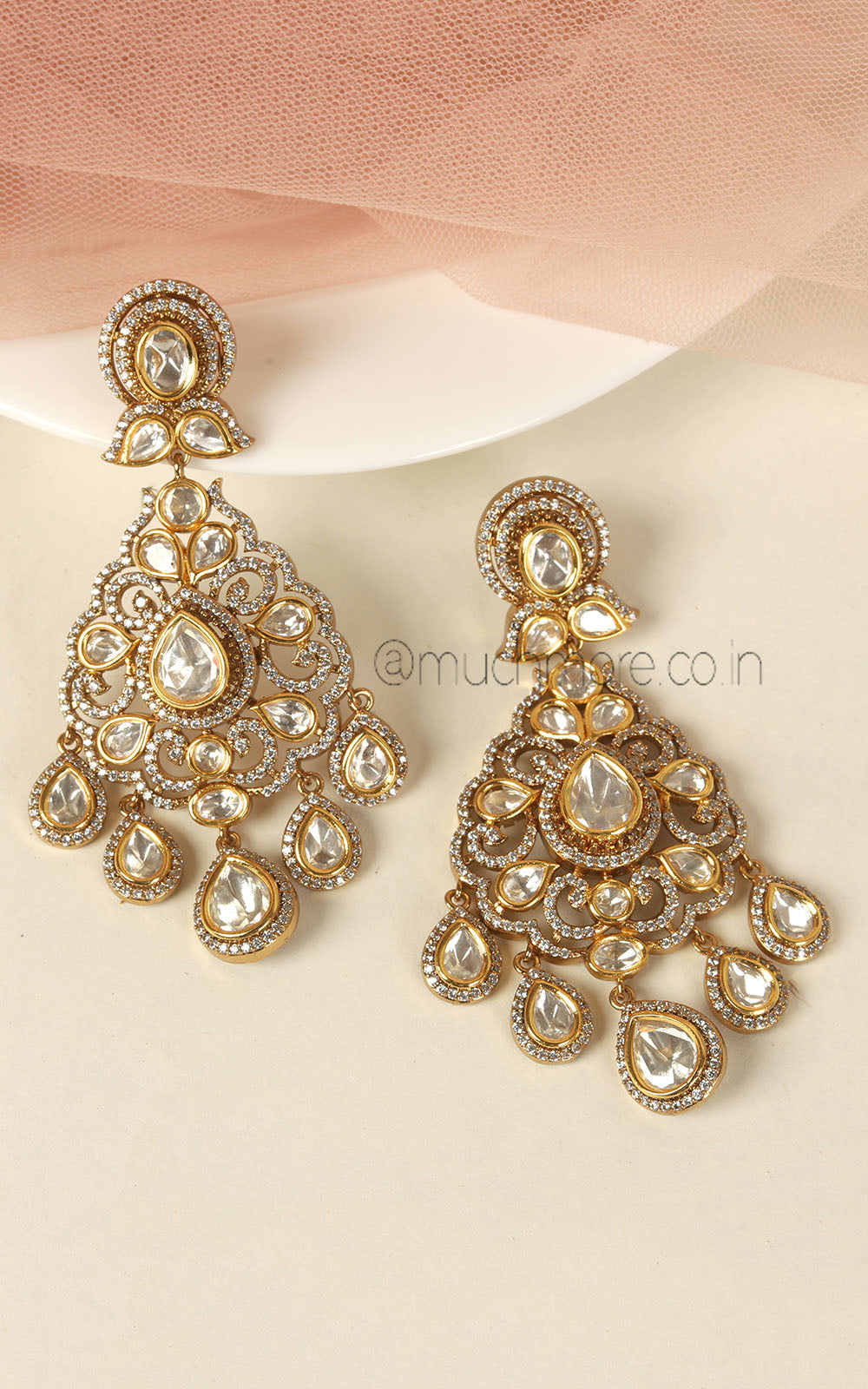 Much More Premium Quality Polki Gold Polish Ethnic Earrings