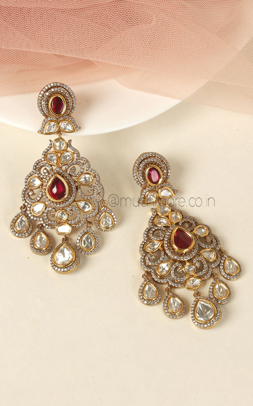 Much More Ruby Premium Quality Polki Gold Polish Ethnic Earrings