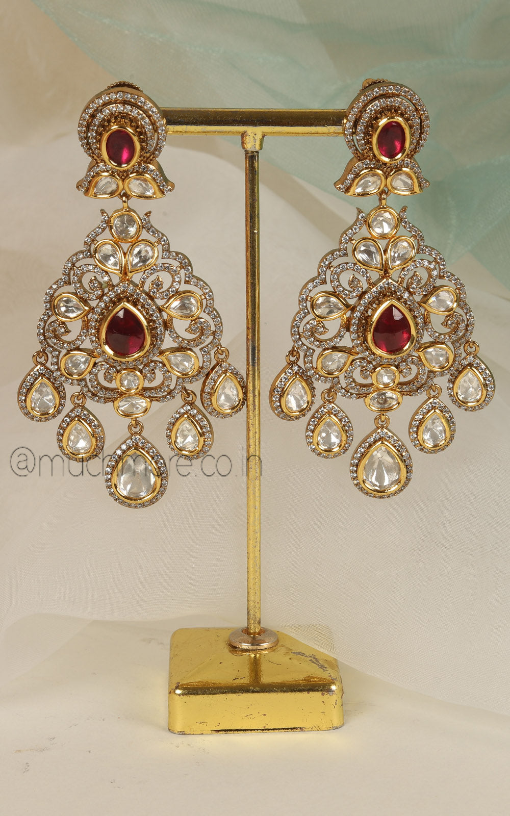 Much More Ruby Premium Quality Polki Gold Polish Ethnic Earrings
