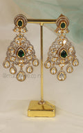 Emerald Green Premium Quality Polki Gold Polish Ethnic Earrings
